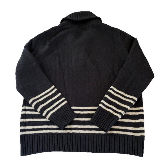 Nautica Sweater Men's Large Navy Blue Pullover Shawl Neck 2 Button White Stripes - Picture 4 of 10